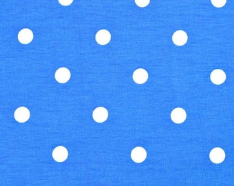 Tissu jersey pois 1 cm, blanc bleu ciel