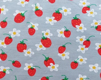 Tissu jersey fraises, rouge gris