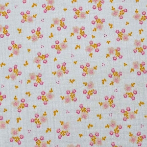 Musselin Stoff Blümchen , pink rosa grau