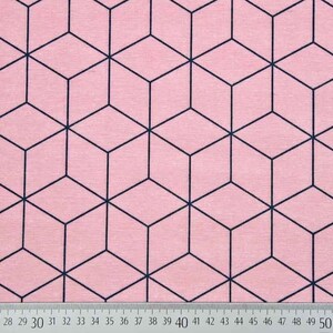 Dekostoff Würfelmuster, dunkelblau auf rosa