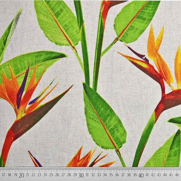 Dekostoff Leinenlook Bird of Paradise exotische Blume