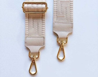 Bag strap bag strap graphic pattern 3D - cream white - cream white leather - gold buckles