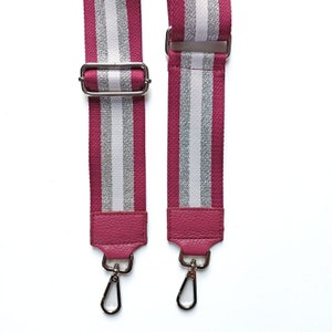 Taschengurt Streifen Glitzer 5 cm Beere silber weiß, Beere Leder, silber