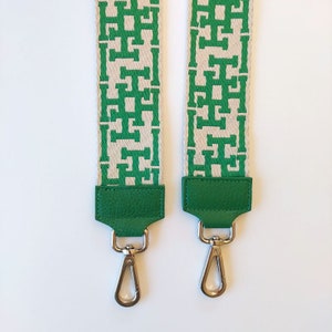 Bag strap bag strap abstract pattern HH, green ecru, green leather, silver buckles