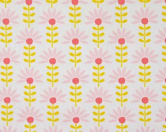Cotton fabric flowers coated, pink ocher yellow white