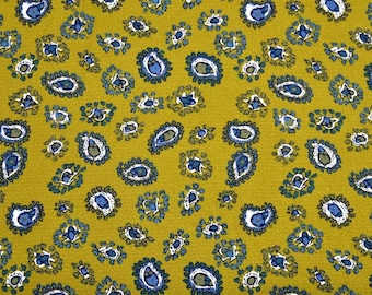 Blouse fabric crepe paisley pattern, petrol mustard yellow