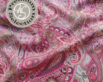 Baumwollstoff Silky Cotton Paisley, rot weinrot beige