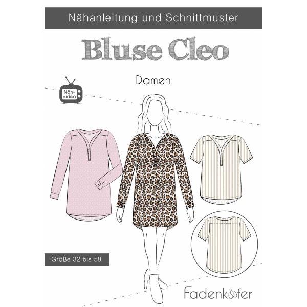 Papierschnittmuster Bluse Damen V-Ausschnitt CLEO Fadenkäfer