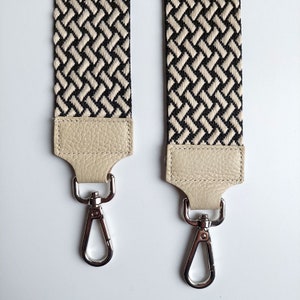 Bag strap bag strap weave pattern Weave light beige black light beige leather silver buckles image 1