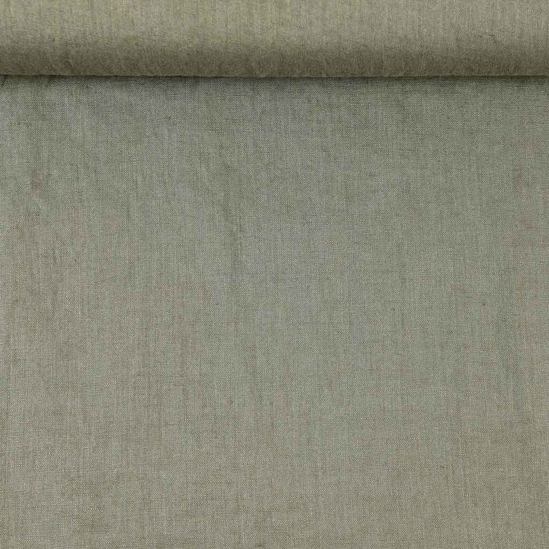 Linen fabric washed plain, khaki green image 2