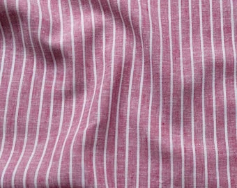 Half linen linen cotton stripes, white dark red