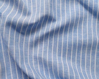 Halbleinen Leinen Baumwolle Streifen, weiß hellblau
