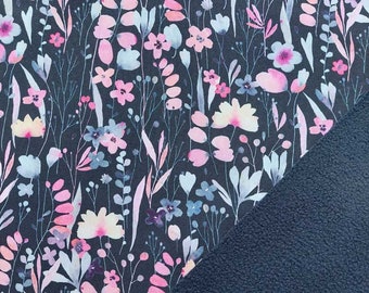 Softshell fabric flowers flowers, pink pink dark blue