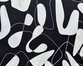 Tissu jersey viscose motif abstrait, blanc noir