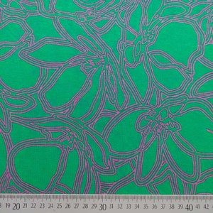 Viscose jersey fabric abstract floral tendrils, pink green image 2