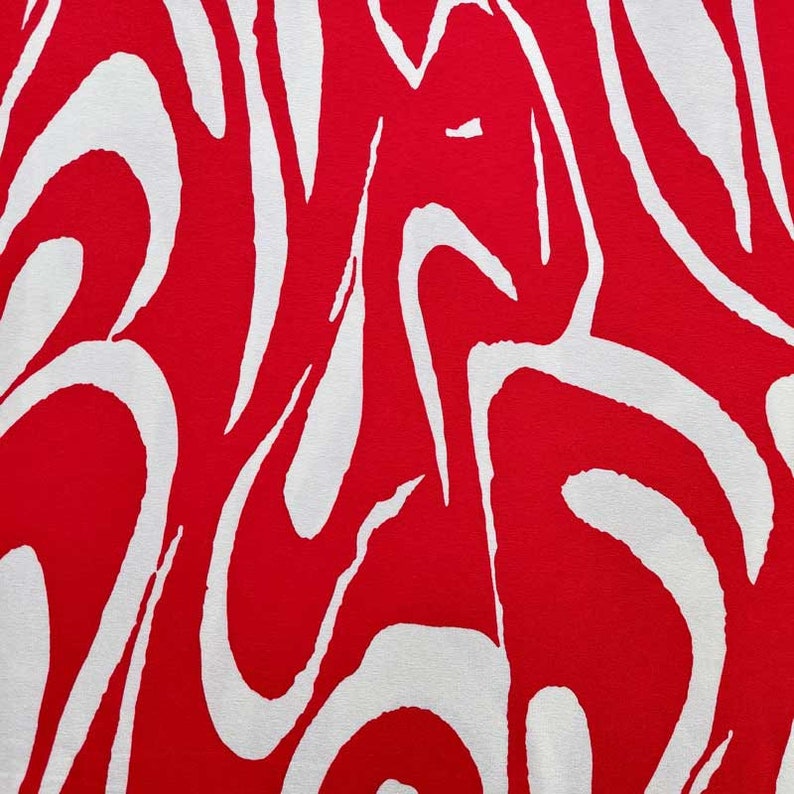 Viskosejersey Stoff abstraktes Muster, weiß rot Bild 1