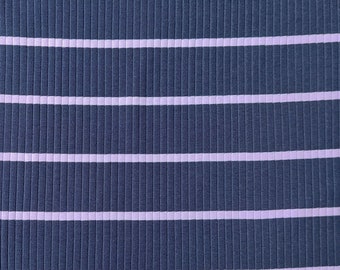 Tela de punto canalé rayas anchas, lila azul oscuro (teñido en hilo)