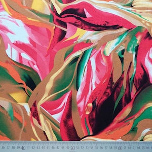 Viskosejersey Stoff abstraktes Muster, grün orange rot Bild 2