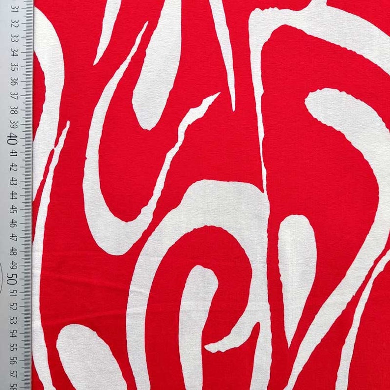 Viskosejersey Stoff abstraktes Muster, weiß rot Bild 4