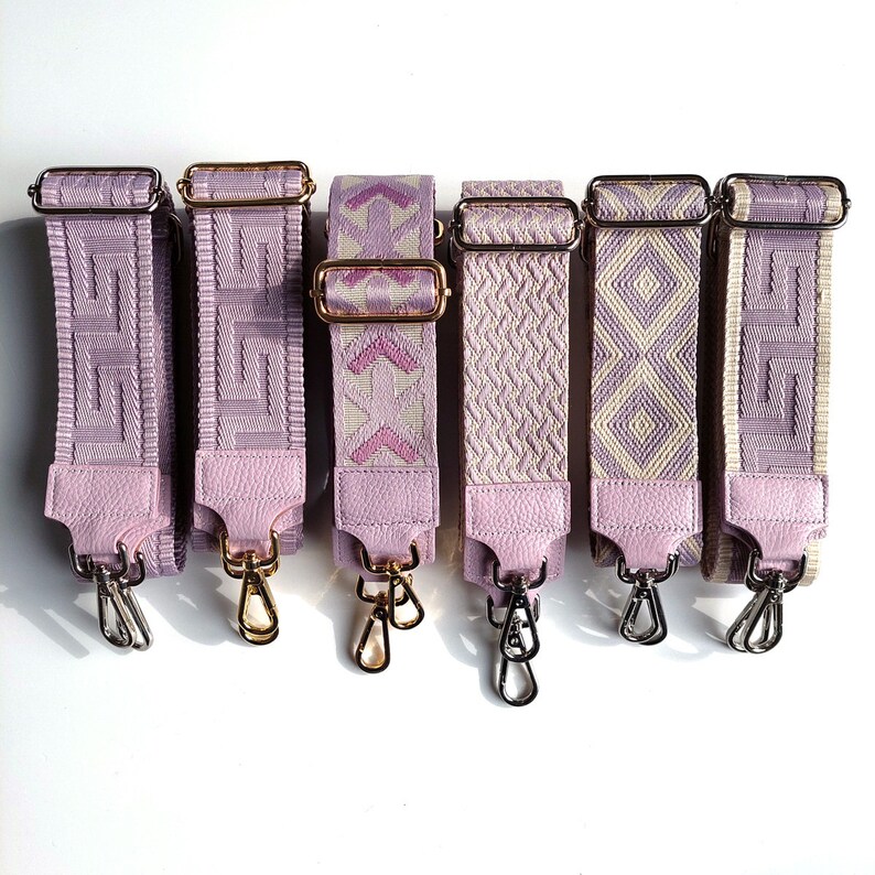 Bag strap bag strap graphic pattern 3D lilac lilac leather ends silver buckles image 4