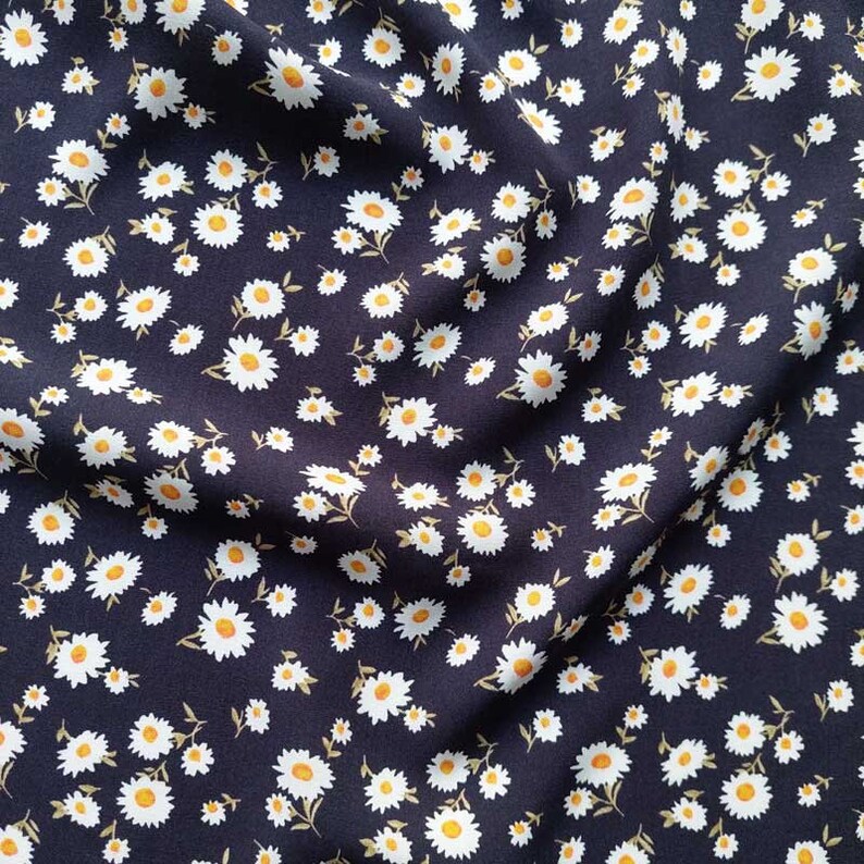 Viscose fabric poplin daisies, yellow white dark blue image 2
