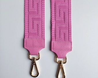 Taschengurt Taschenriemen grafisches Muster 3D- Bubblegum Pink- Bubblegum pinkes Leder - gold Schnallen