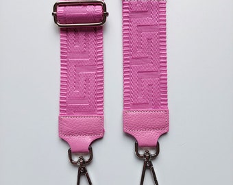 Taschengurt Taschenriemen grafisches Muster 3D- Bubblegum Pink- Bubblegum pinkes Leder - silber Schnallen