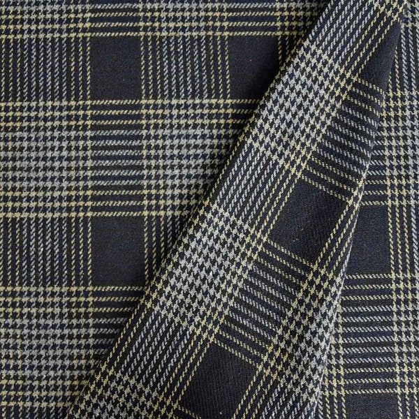 Tissu pour manteau et veste, motif à carreaux Glencheck, ocre jaune noir