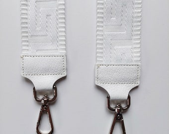 Bag strap bag strap graphic pattern - white - white leather - silver buckles