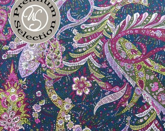 Baumwollstoff Silky Cotton leicht weich Blumen Paisley, weinrot rosa jeansblau