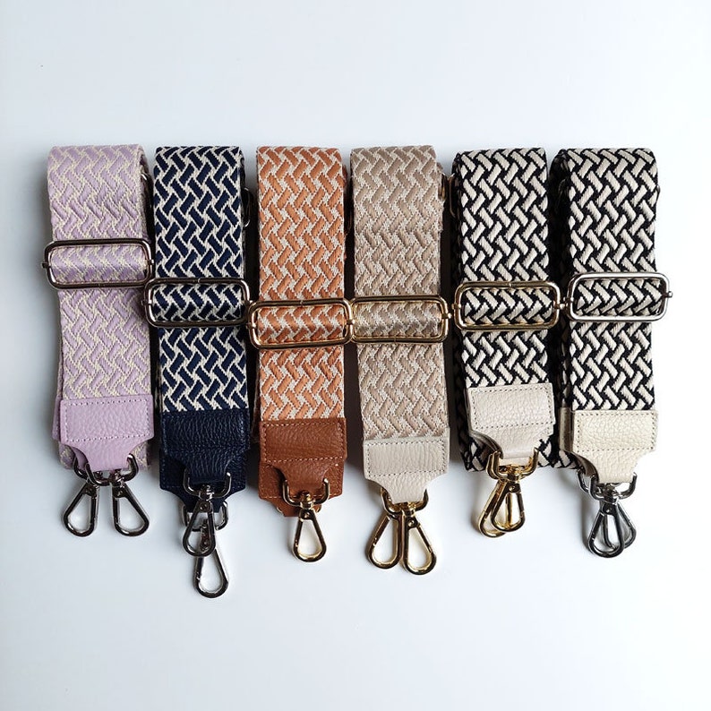 Bag strap bag strap weave pattern Weave light beige black light beige leather silver buckles image 3