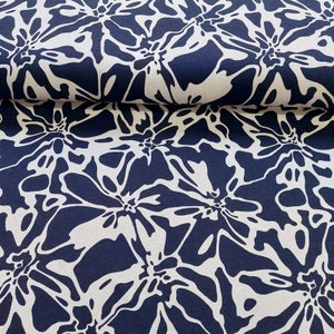 Viscose jersey fabric flowers, beige dark blue image 4