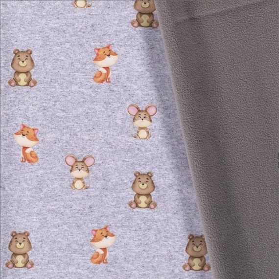 Softshell Stoff Jackenstoff Füchse Bären, grau meliert