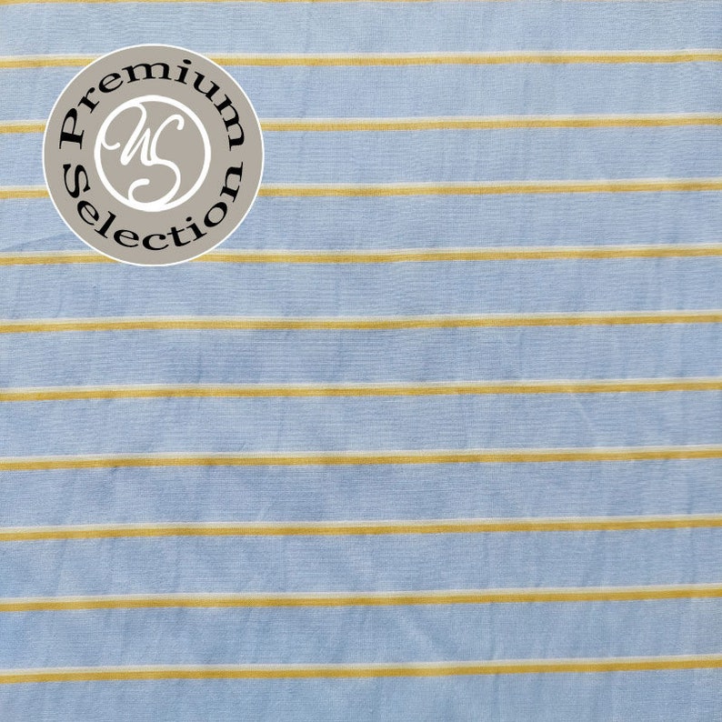 Cotton fabric horizontal stripes yellow white light blue Albini Made in Italy image 1