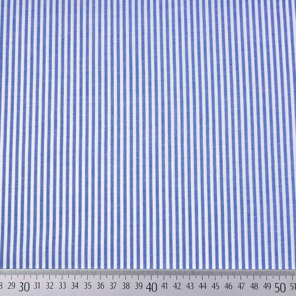 Baumwollstoff Streifen 3 mm garngefärbt, mittelblau weiss