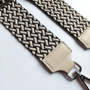 Bag strap bag strap weave pattern Weave light beige black light beige leather silver buckles image 2