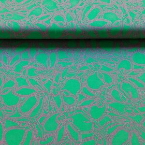 Viscose jersey fabric abstract floral tendrils, pink green image 4