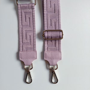 Bag strap bag strap graphic pattern 3D lilac lilac leather ends silver buckles image 1
