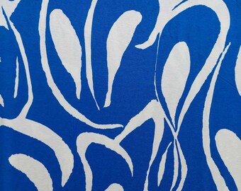 Viscose jersey fabric abstract pattern, white cobalt blue