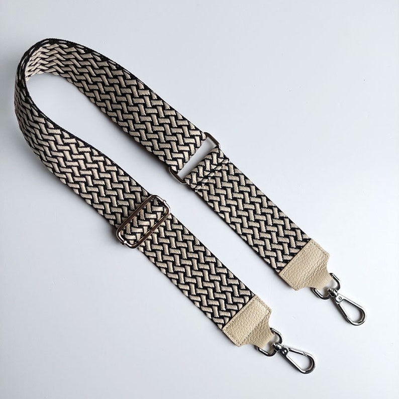 Bag strap bag strap weave pattern Weave light beige black light beige leather silver buckles image 5