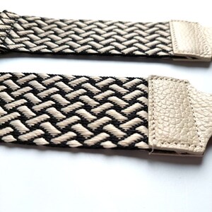 Bag strap bag strap weave pattern Weave light beige black light beige leather silver buckles image 4