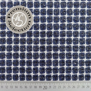 Boucle fabric squares, cream white black dark blue image 3