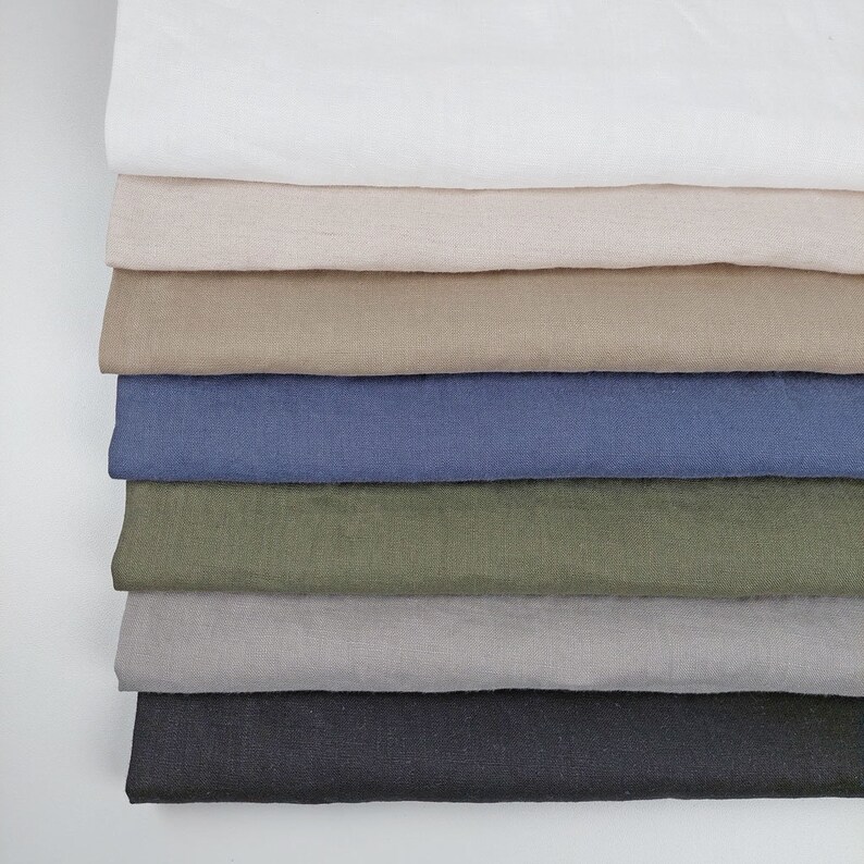Linen fabric washed plain, khaki green image 3