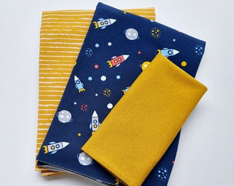 FABRIC PACKAGE Jersey fabric rocket stripes, ochre yellow dark blue