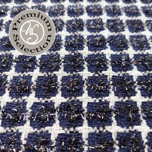 Boucle fabric squares, cream white black dark blue image 5