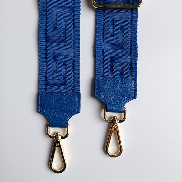 Bag strap bag strap graphic pattern 3D- cobalt blue - cobalt blue leather - gold buckles