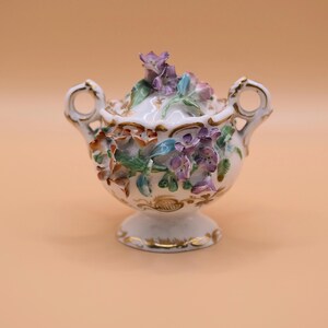 Antique Coalbrookdale Style Porcelain Pot & Cover | Flower Encrusted | Gilt Rococo | Regency Miniature | English Porcelain Collector |