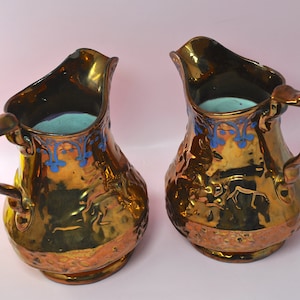 Decorative jugs, Antique ceramic copper lustre ware