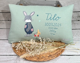 Namenskissen Junge Hase Benny Kissenbezug Kinderkissen Kuschelkissen 30 x 50 cm Waffelpique personalisiert