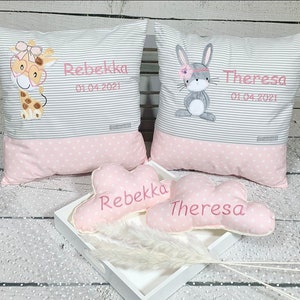 Namenskissen Mädchen Hase Marie rosa Kissenbezug Kinderkissen Kuschelkissen 40 x 40 cm personalisiert Bild 2